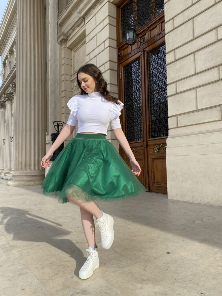 Fusta tulle femei verde