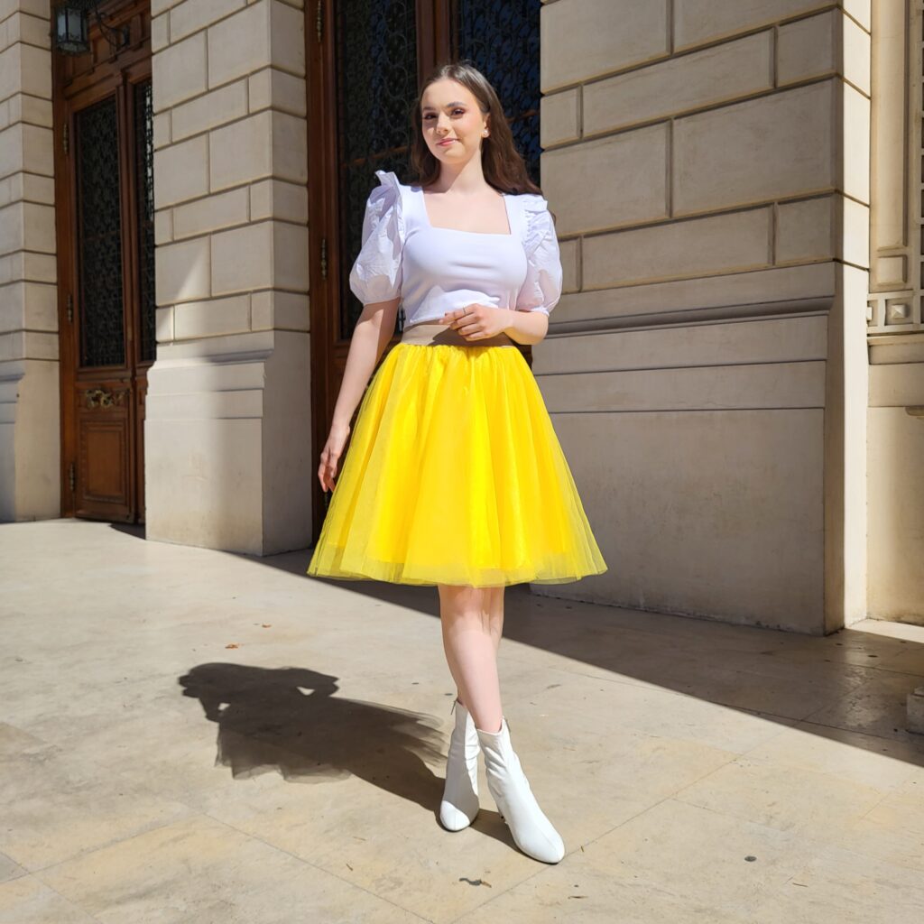 Fusta tulle femei galbena