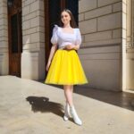 Fusta tulle femei galbena