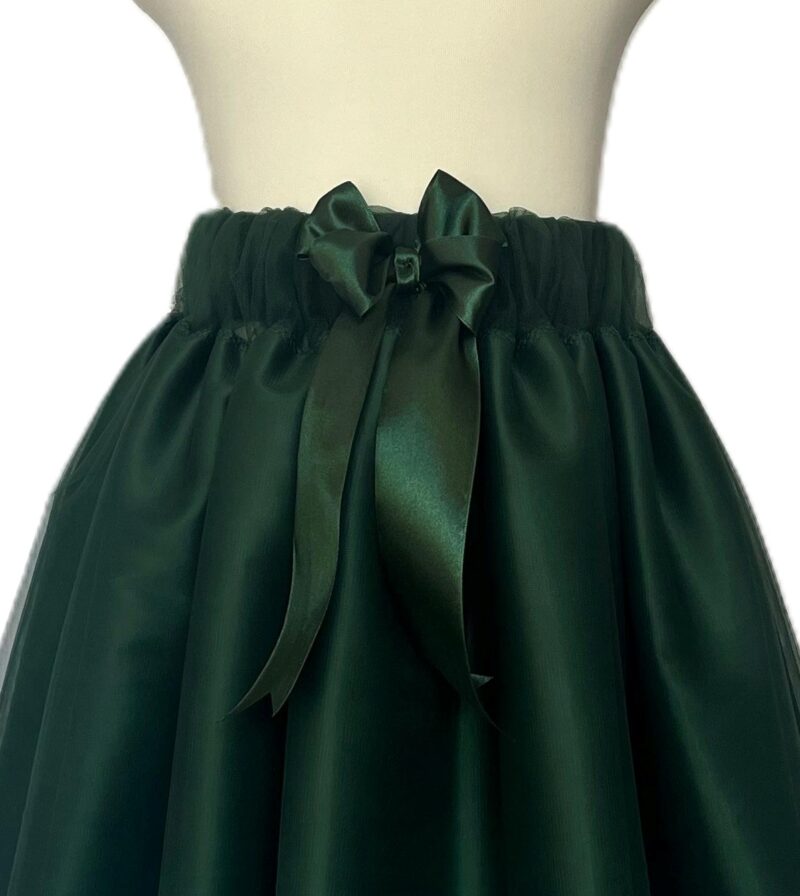 Fusta tutu din tulle verde brad cu fundita
