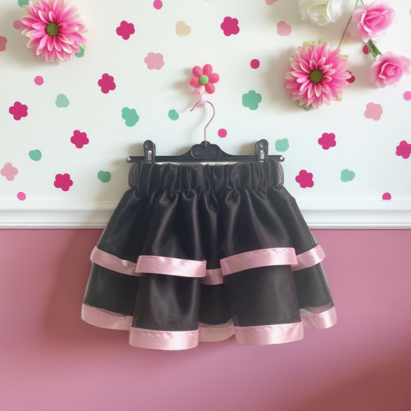 Fusta tutu tulle neagra cu roz