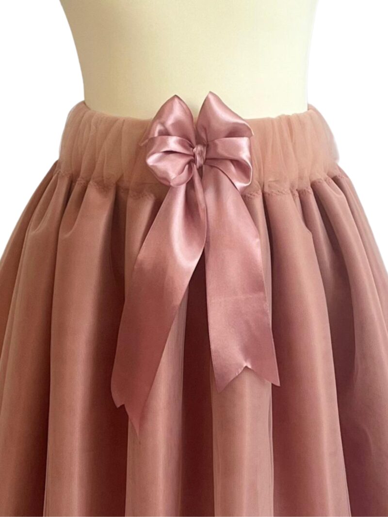 Fusta tutu din tulle roz pudra cu fundita