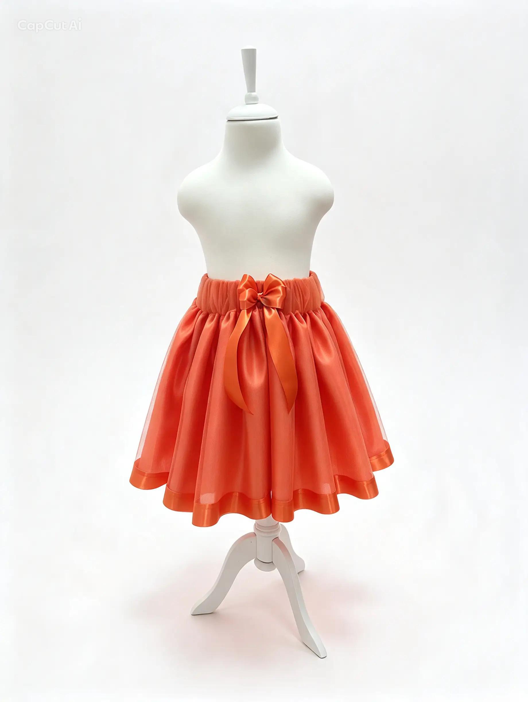 Fusta tutu din tulle portocalie cristal cu fundita